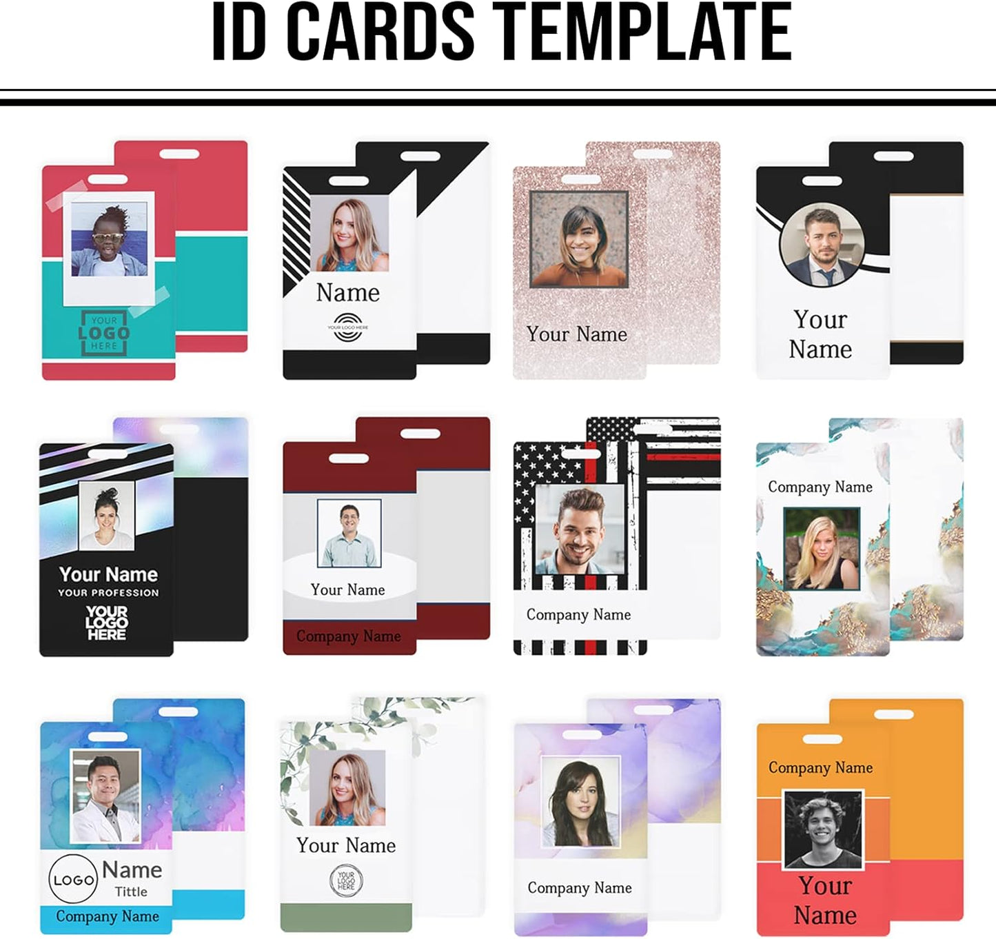 Custom Id Badge, Personalized Employee Photo Identification Card with Lanyard, Durable ID Card for Office Worker Doctor Nurse Student-Vertical-Template6