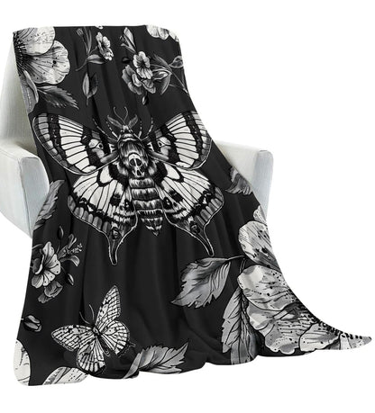 amepay Gothic Moth and Skull Blanket Gifts for Kids Adult Women,Goth Floral Dark Art Flannel Throw Blankets,Soft Comfy Lightweight for Halloween Couch Bed Sofa Bold Modern Decor,Horror Lovers 60x50in