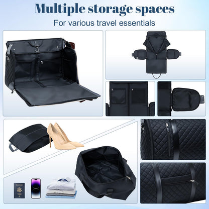 GARPROVM Garment Bags for Travel Women, 3 in 1 Convertible Garment Duffle Bags with Separated Tote Bag, Waterproof Suit Bag Travel Carry On Luggage Weekender Bag for Business Trip, Black