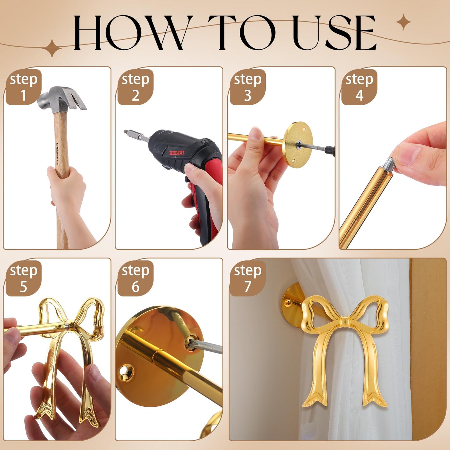 Blulu 2 Pcs Metal Bow Curtain Holdbacks Gold Wall Mounted Bow Curtain Hold Backs Curtains Modern Gold Holders for Living Room Bedroom Office Home