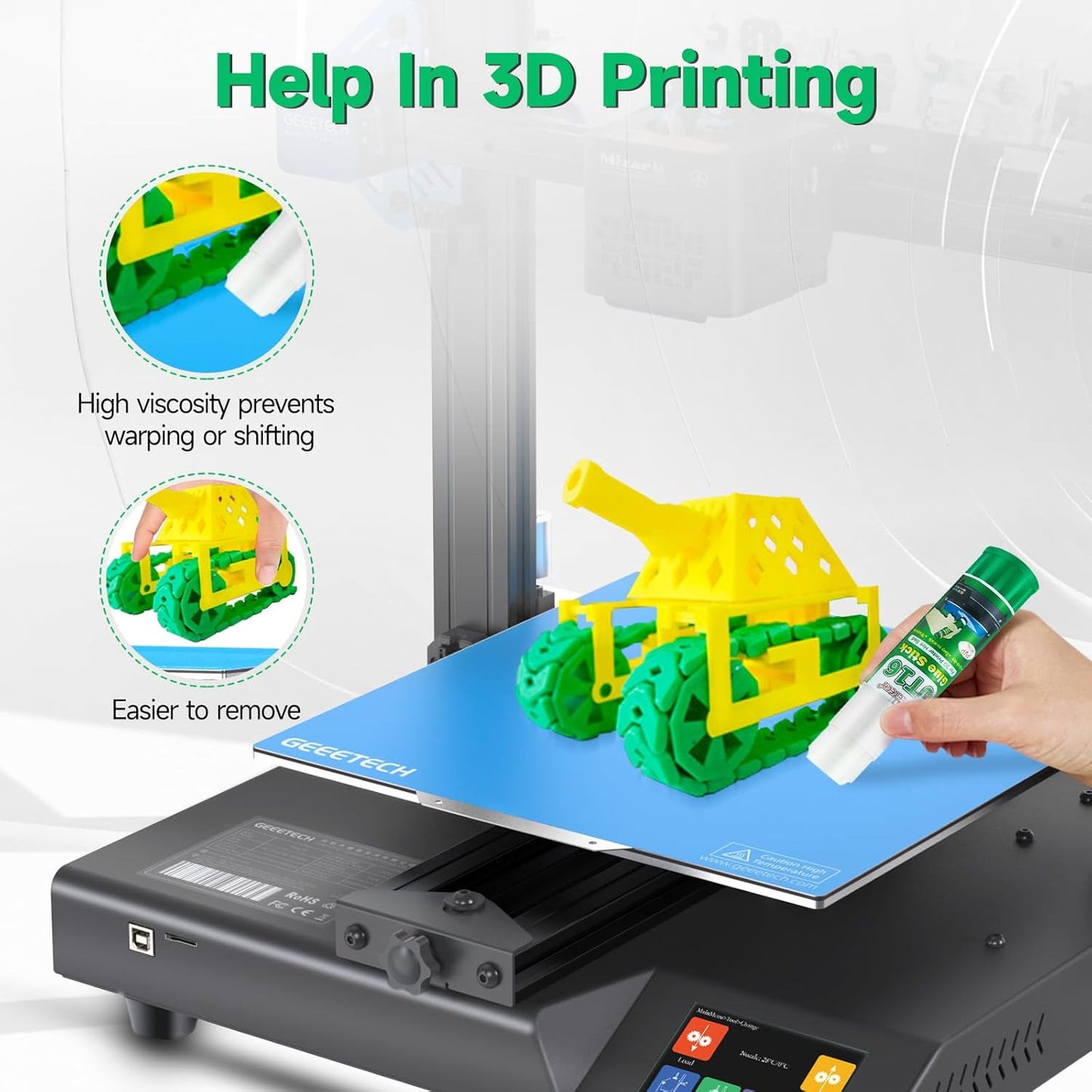 3D Printer Glue Sticks, 36 Grams Each PVP Solid Glue Sticks for Hot Bed Plate, Washable, Non-Toxic, Reduce Warping for PLA, ABS, PETG, HIPS, TPU Filament on PEI, Glass, Aluminum, Buildtak Board, 3Pcs