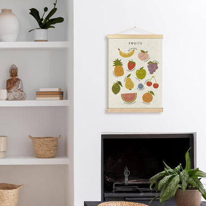 BCUANGD Fruits Vegetables Wall Decor - Toddlers Kids Preschool Poster Hanger with Wood Frames, Fruits Educational Learning Wall Hanging Canvas Decor for Kids Room Nursery Home, 12x16 Inches