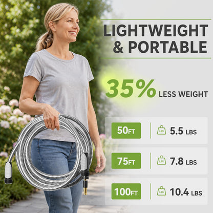 SPECILITE Expandable Garden Hose 50 FT, 304 Stainless Steel Heavy Duty Metal Water Pipe with Adjustable Nozzle - Flexible, Kink Free, Leak-Proof, Lightweight, for Outdoor, Yard, Lawn, Car Washing