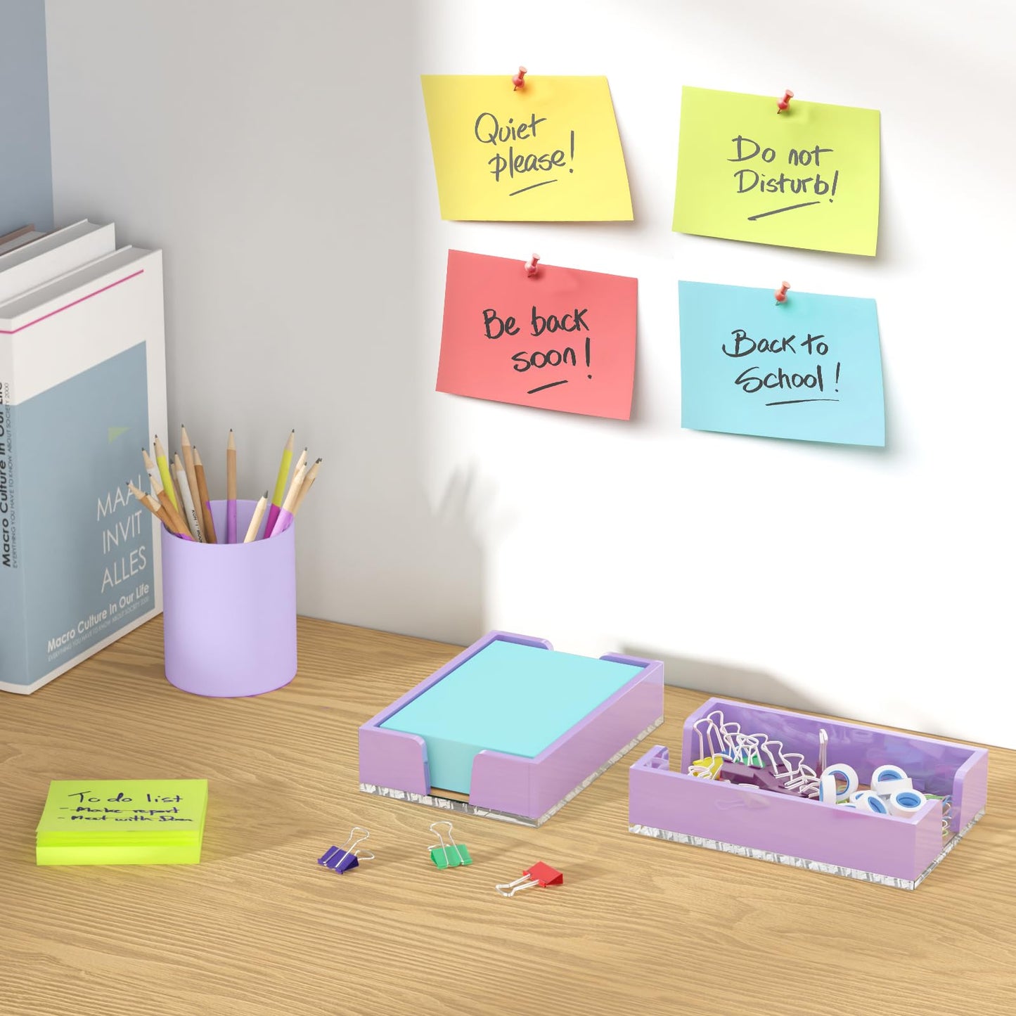 WINFFOR Acrylic Notepad Holder Dispenser - 4x6 in Sticky Note Memo Holder Self-Stick Note Pad Organizer (W/O Pads) Office Desk Accessories School Supplies, Purple