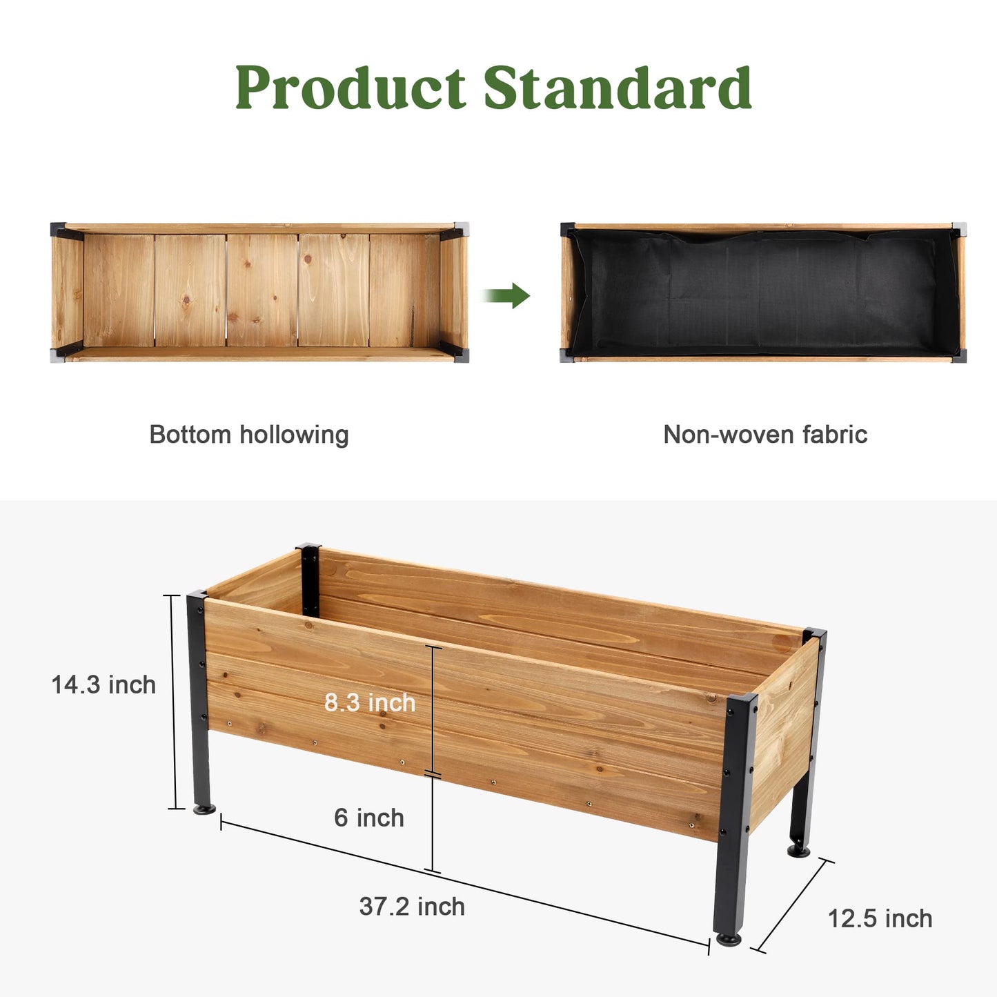 OIPRTGFJ Wood Rectangular Garden Planter Box Raised Garden Bed Outdoor,Planters for Outdoor Plants 37x13x15in Elevated Planter Box for Herbs Vegetables Flowers Great for Patio Deck Balcony