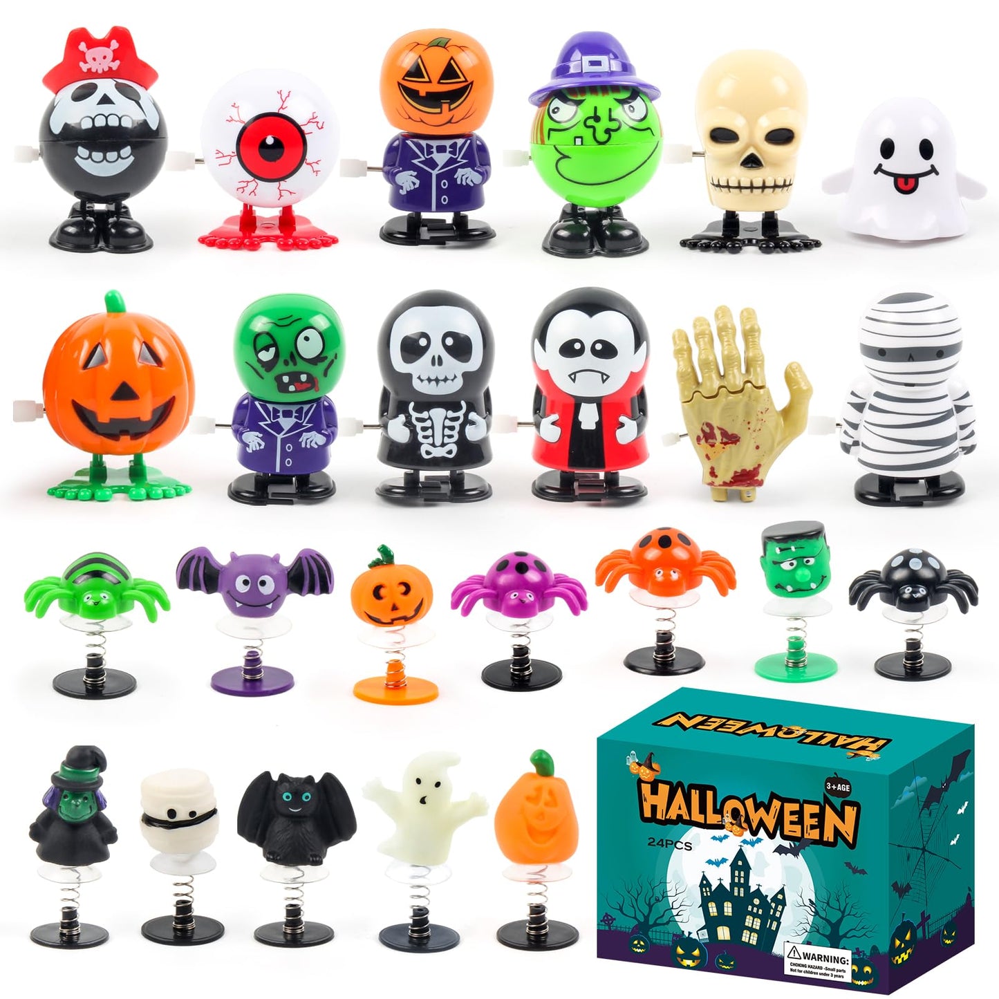 WESAYEE 24 PCS Halloween Wind Up Toys for Kids, Bulk Halloween Party Favors, Wind Up Toys for Trick or Treat, Goodie Bag Stuffers Carnival Prizes, Classroom Gifts for Toddlers