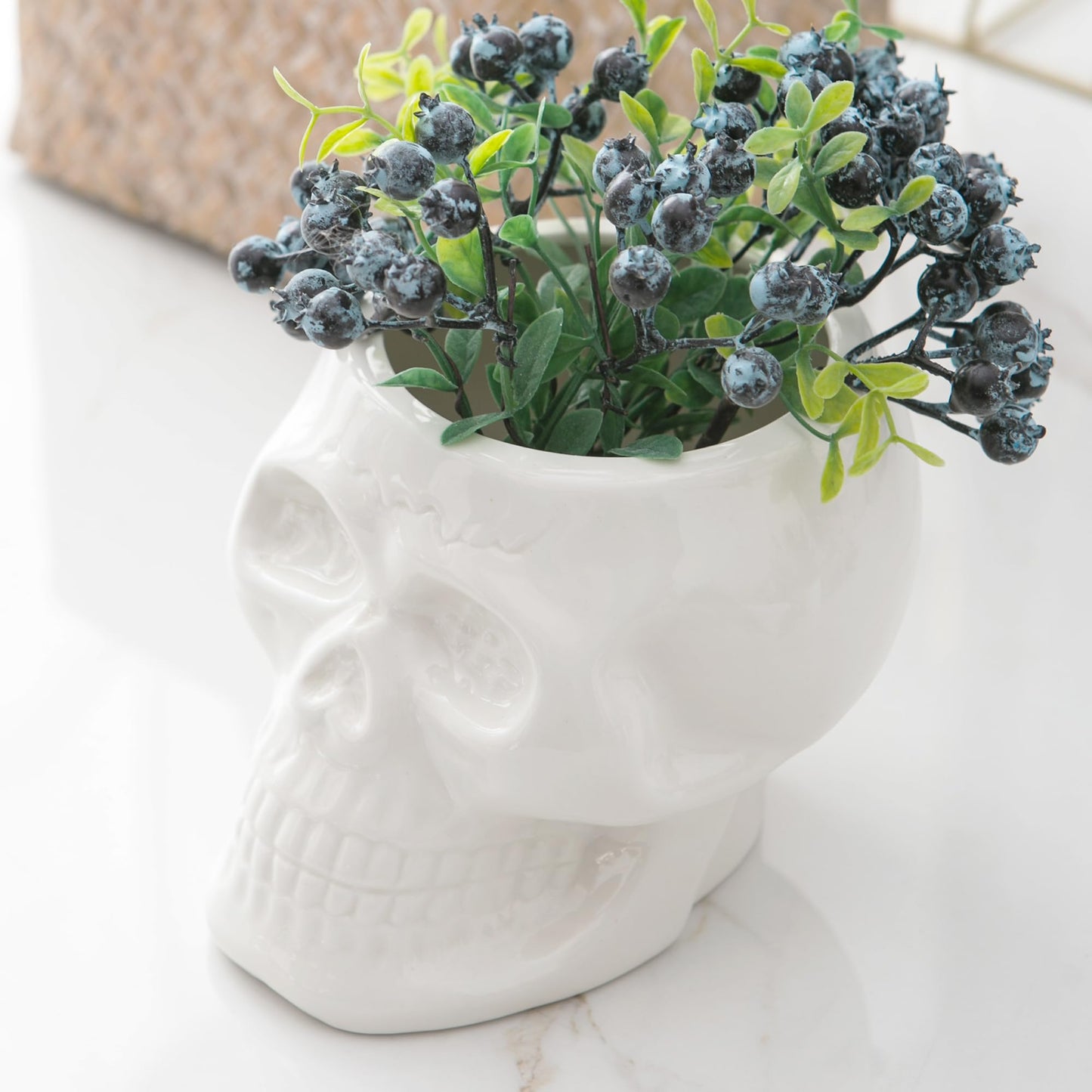 Tanvecle Skull Planter Pots, Skeleton Vase for Succulent, Flowers, Gothic Centerpiece for Table, Punk Home Decor and Accessories, Halloween and Day of The Dead Decorations - White