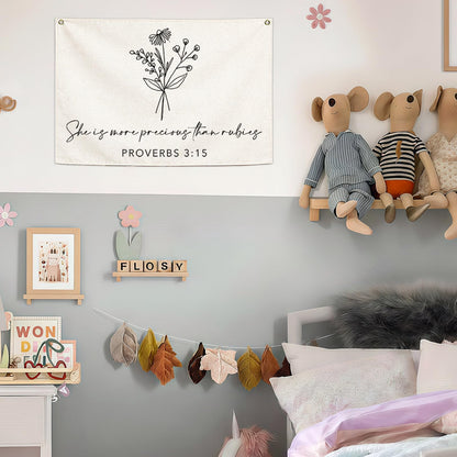 Nursery Scripture Bible Verse-Christian Botanical Decor-Rectangular Banner Flag Poster Wall Decor Gifts for Baby Kids Girl Boy- Nursery,Bedroom,Playroom,Door Decoration-Christmas Gift-28.5"L×20"W
