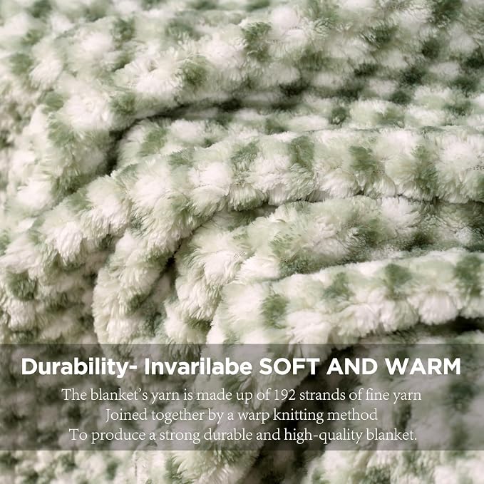 Zyrah Green and White Fleece Twin for Couch Super Soft Twin Blanket Plaid Lightweight Decorative Fuzzy Cozy Blankets for Sofa Chair Bed 60x80 Inches