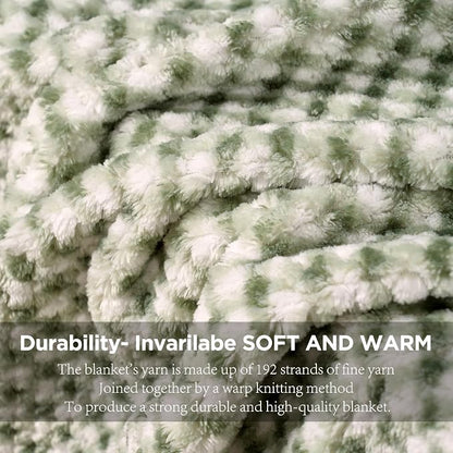 Zyrah Green and White Fleece Twin for Couch Super Soft Twin Blanket Plaid Lightweight Decorative Fuzzy Cozy Blankets for Sofa Chair Bed 60x80 Inches