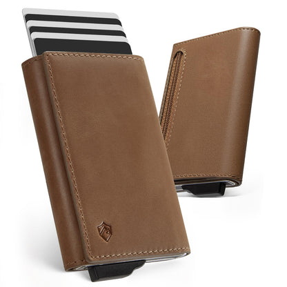 YESIIW Smart Wallet for Men with Premium Genuine Leather - Pop up Card Holder Mens Wallet for 8-10 Card Capacity | ID Window | Cash Slot | Coin Pocket | RFID Blocking - Slim, Thin (Brown)