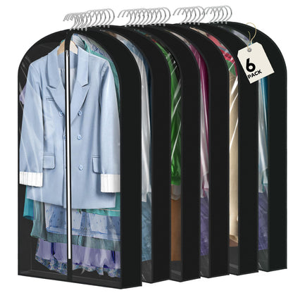 6 Pcs 40" Garment Bags for Hanging Clothes, Clear Suit Bags for Closet Storage Clothing Storage, Garment Bags Shoulder Covers with 4" Gussets for Coats, Jackets, Shirts and Sweater, Black