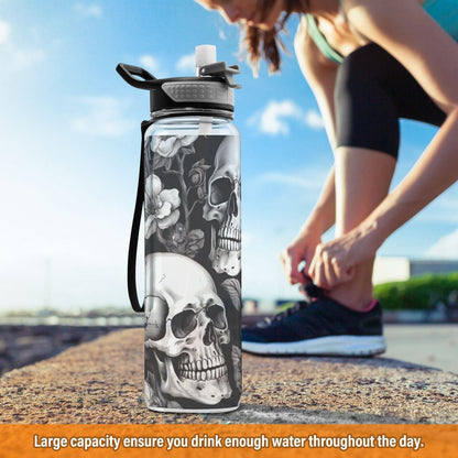 GOODOLD White Skull 32 oz Water Bottle - Clear Tritan, BPA-Free, LeakProof with Carry Strap for Sports, Gym & Outdoor Activities