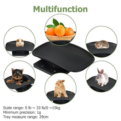 Digital Small Animals Scales for Weighing with Tape Measure, Puppy Whelping Scale Weigh Your Kitten, Rabbit with High Precision (Black Pet Scale&Tape)