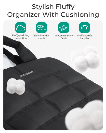 BAGSMART Jewelry Travel Case, Hanging Jewelry Organizer with Zipper Pockets, Large Capacity Puffy Jewelry Roll for Earrings, Necklaces, Rings on Closet, Wall, Door, Portable Travel Essentials, Black