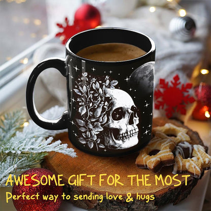 Koouyiedy 2PCS Halloween Mug Gift for Dad, Mom, Couple, Boyfriend, Girlfriend, Goth Gift for Women Men - Skull Mug 11OZ - Witch Gifts for Husband Wife - Gothic Cup with Card