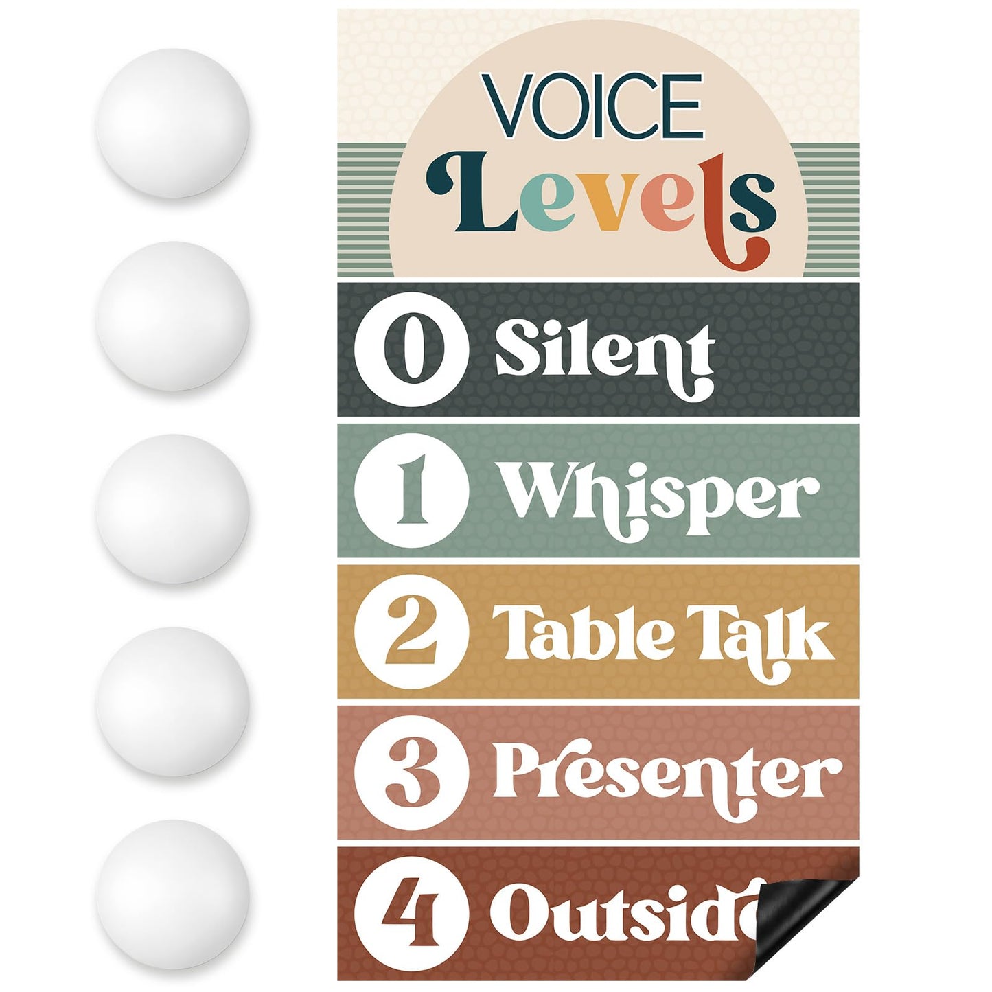 Glooglitter 5 Pcs School Magnetic Voice Level Chart Poster and Push Light Boho Classroom Decor LED Tap Light Chart Noise Voice Level Rules Sign for Classroom Teachers Back to School Supplies