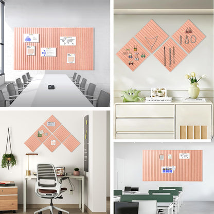 Large Cork Board for Office, 8 Pack Felt Wall Tiles with Slat Wall Paneling and Safe Removable Adhesive Tabs, Felt Bulletin Board Pin Board Cork Boards for Walls - Pink