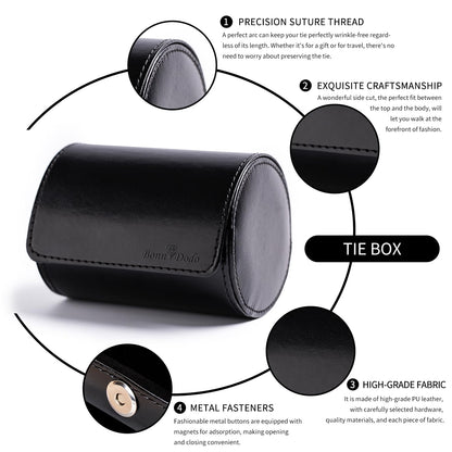 Tie Box for Men 's PU Ties case Necktie Organize Cylinder Leather Men’s Storage Portable Tie Roll for Travel Business Gifts (Black)