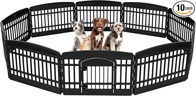IRIS USA 24" 10-Panel Pet Dog Puppy Playpen with Door, Small, Medium, and Large Dogs, Keep Pets Secure, Easy Assembly & Storying, Customizable, Black