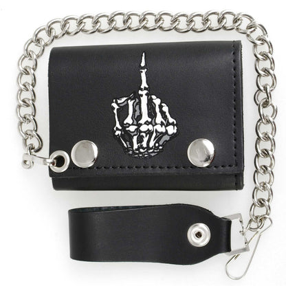 Milwaukee Leather Men's Genuine Leather Tri-Fold Biker Wallet w/Anti-Theft Stainless Steel Chain - 4 Inch