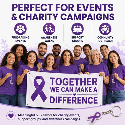 Kenning 12 Pcs Purple Ribbon Awareness 3D Sensory Clicker Fidget Keychains Bulk Support Gifts for Women Campaigns Lupus Fibromyalgia Domestic Violence Awareness Charity Fundraising Party Favors