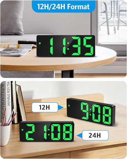 AMIR Digital Alarm Clock Large Display, LED Alarm for Bedroom, USB/Battery Powered Bedside Clock with Snooze, 12/24H, 3 Adjustable Brightness, Temperature, Electric Desk Clock for Home, Office, Green