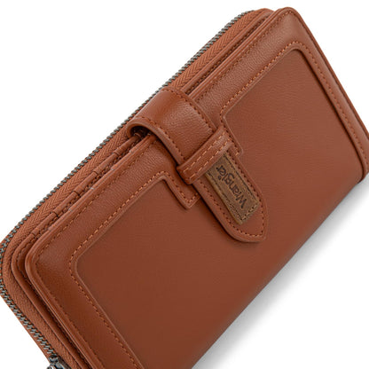 X Wrangler Brown Wallets for Women Wristlet Wallets, Card Cases & Money Organizers Large Capacity Bifold Clutch Phone Wallet Ladies Female Credit Card Cash Wallet with ID Window