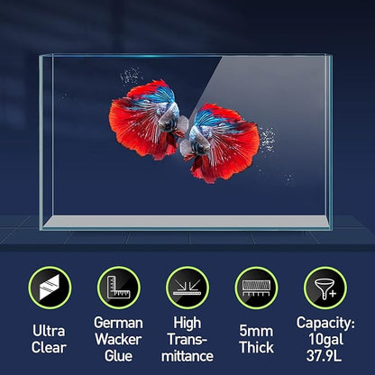LAQUAL 10 Gallon Ultra Clear Glass Fish Tank, Rimless Low Iron Aquarium for Betta/Nano/Goldfish/Snail/Shrimp, Big Fish Tank & Cover Set & Feeding Ring & Cleaning Tools