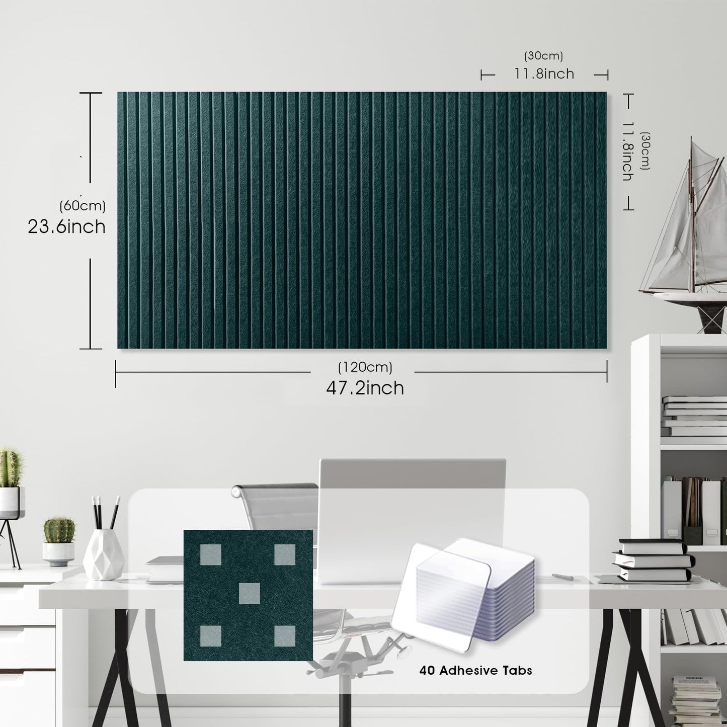 Large Cork Board for Office, 8 Pack Felt Wall Tiles with Slat Wall Paneling and Safe Removable Adhesive Tabs, Felt Bulletin Board Pin Board Cork Boards for Walls - Forest Green