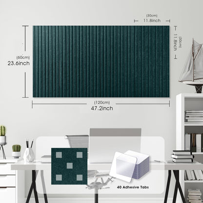 Large Cork Board for Office, 8 Pack Felt Wall Tiles with Slat Wall Paneling and Safe Removable Adhesive Tabs, Felt Bulletin Board Pin Board Cork Boards for Walls - Forest Green