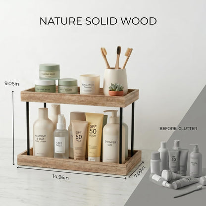 WOPITUES Bathroom Counter Organizer,2 Tier Perfume Organizer,Wooden Bathroom Organizers and Storage for Makecup Perfume Skincare,Countertop Organizer in Kitchen,Bedroom,Coffee Bar,Rustic Brown