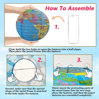 JIEFULL 10 Pack 12 Inch Globe Paper Lanterns for Ceiling Hanging, Large Earth Lantern Around The World Map Decorations