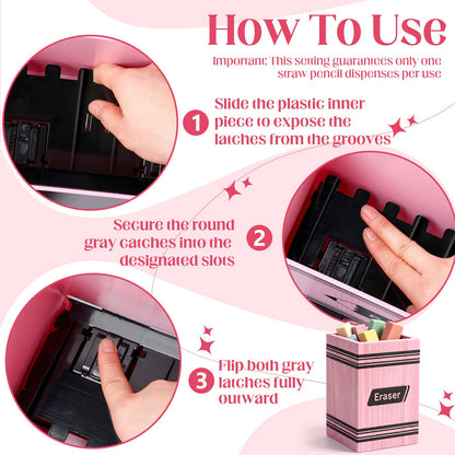 Gueevin 2pcs Pencil Dispenser for Classroom, Fun Desk Organizer with Eraser Holder, Interactive Pencil Storage for Teachers, Students & Homeschool Desk Organizer, Back to School Supplies(Pink)
