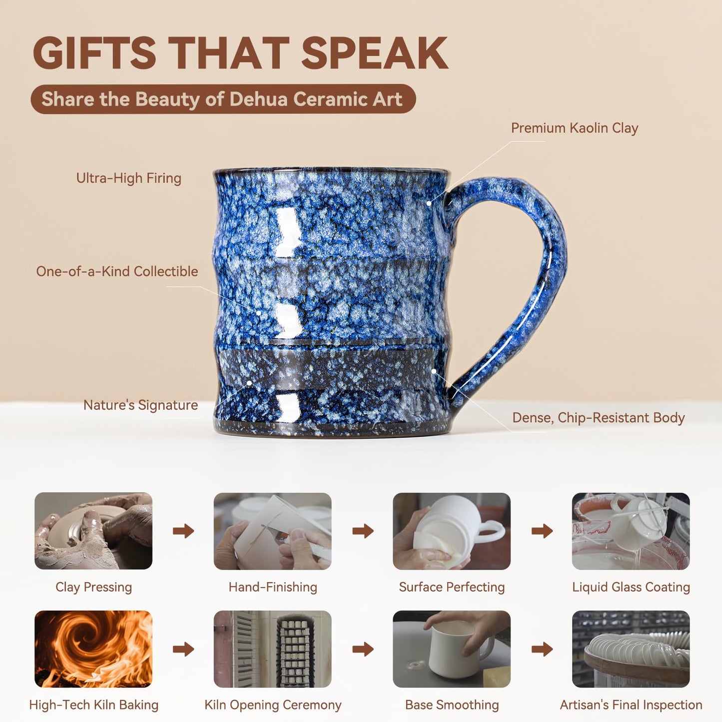 Unique Reactive Glaze Ceramic Coffee Mug - 15 oz Large Coffee Cup with Ergonomic Handle, Sakura Blue Ceramic Mug for Office & Home, Great Birthday Gift for Women, Men & Self-Care, Microwave Safe