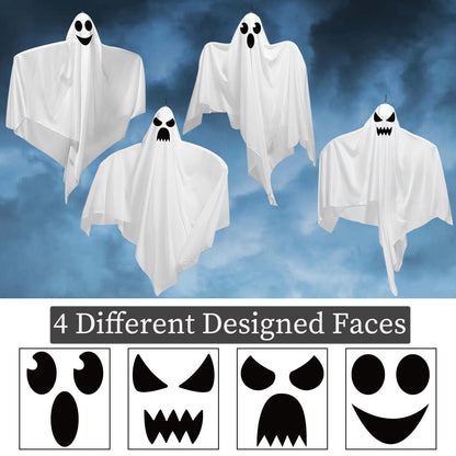 4 Pack 31.5" Halloween Hanging Ghosts, Cute Flying Ghost Halloween Party Decorations for Front Yard Patio Lawn Garden Holiday Decorations
