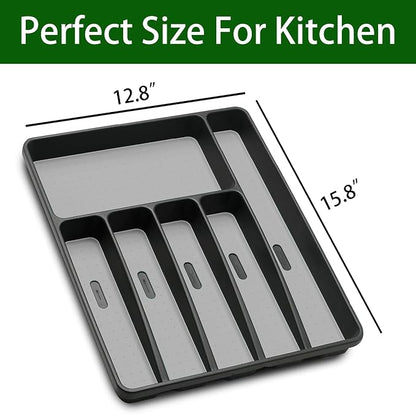 Loyareal Silverware Organizer Utensil Organizer Holder Kitchen Drawer Organizer Plastic Silverware Tray for Drawer Flatware Organizer 6 Compartment Black