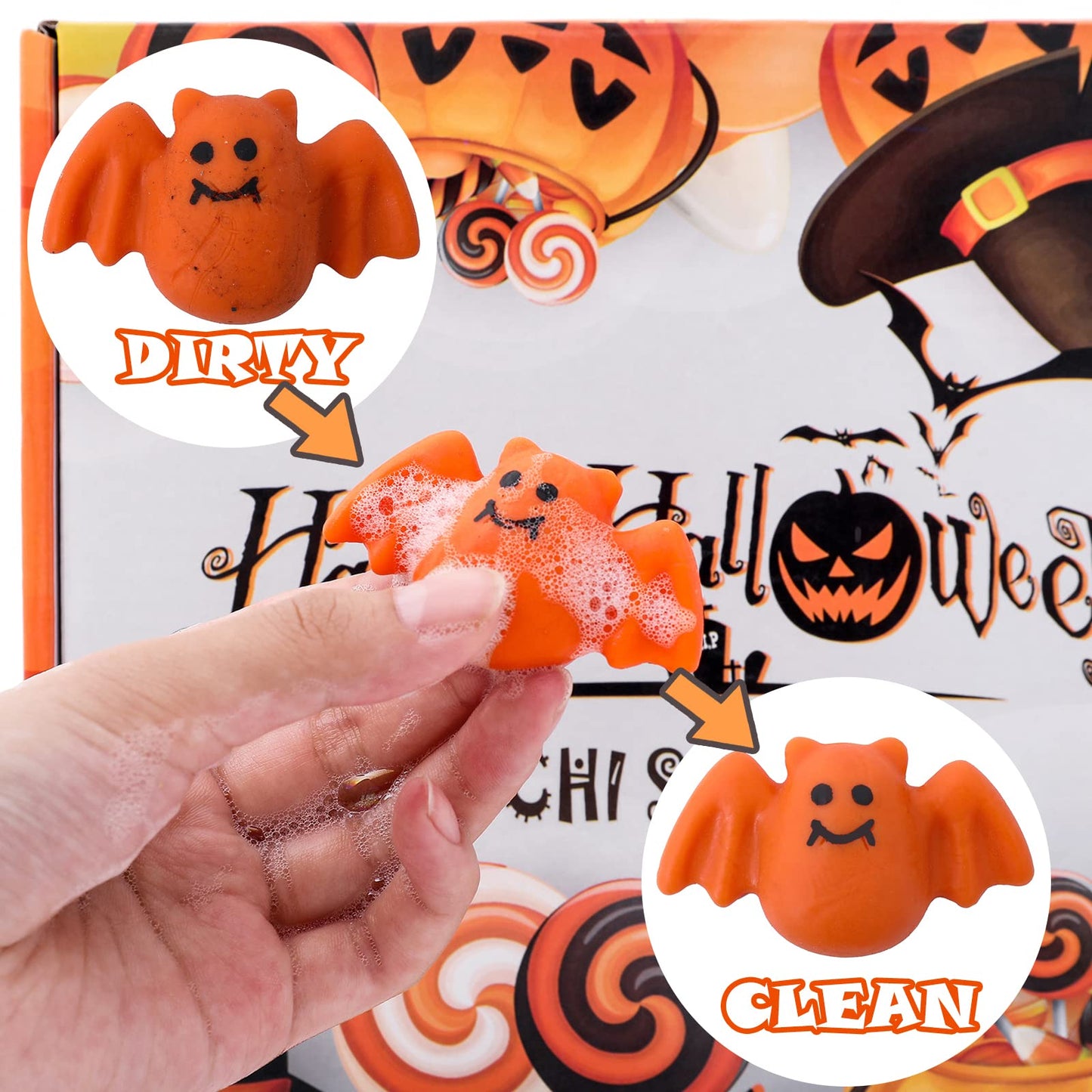 50Pack Halloween Goodie Bag Fillers Mochi Squishy Toys, Party Favors for Kids, Kawaii Squishies Fidget Toys, Stress Relief Toy Trick or Treat Stuffers Classroom Rewards Carnival Prize