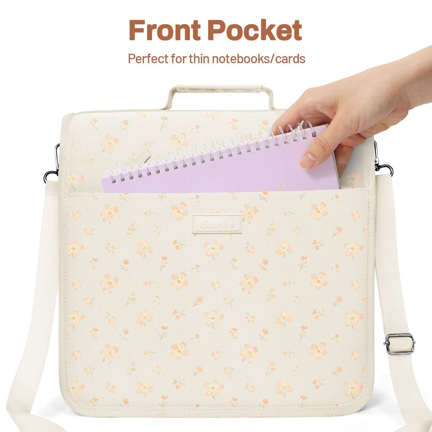 SUNEE Zipper Binder 3 Ring, 3 Inch O-Ring with Handle and Shoulder Strap, 600-Sheet Capacity, 5-Tab Expanding File Folder, Multi-Pockets for Middle School Organizer Binder with Zipper, Pink Floral