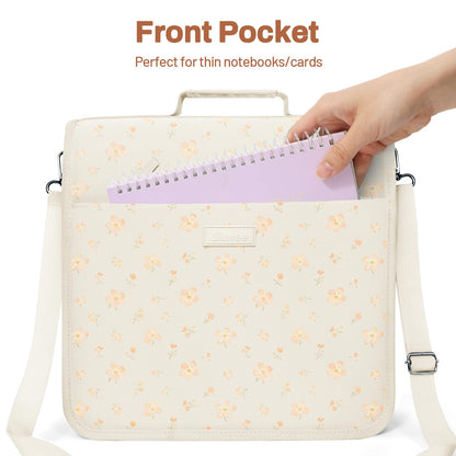 SUNEE Zipper Binder 3 Ring, 3 Inch O-Ring with Handle and Shoulder Strap, 600-Sheet Capacity, 5-Tab Expanding File Folder, Multi-Pockets for Middle School Organizer Binder with Zipper, Pink Floral