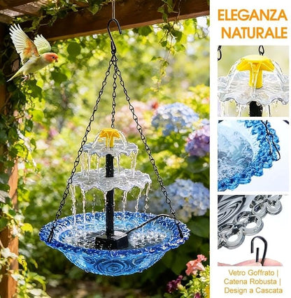 Solar Fountain for Bird Bath，Solar Cascade Hanging Bird Bath Fountain，Large Humming Birds Baths Fountains, with Solars Pump & Glass Bowl, for Outdoor, Gardens (red)