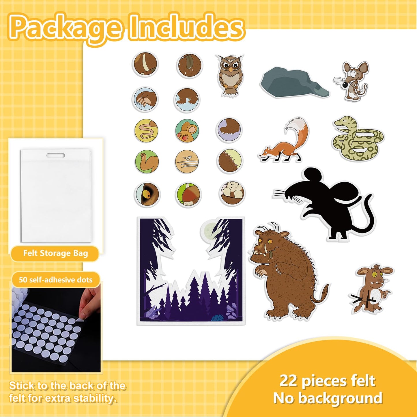Ai fsem 22 Pcs The Gruffalo Felt Story Board Pieces Flannel Board for The Classroom Autism Learning Materials Felt Board Story Sets