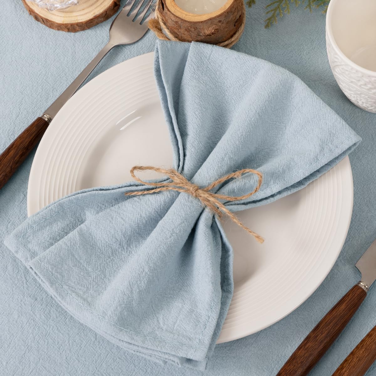 Socomi Cloth Napkins Grey Blue Fall Thanksgiving Washable Reusable Bulk Linen Cotton Napkins Set of 6 17"x17" for Wedding Party Bridal Baby Shower Birthday Dining Table Decorations