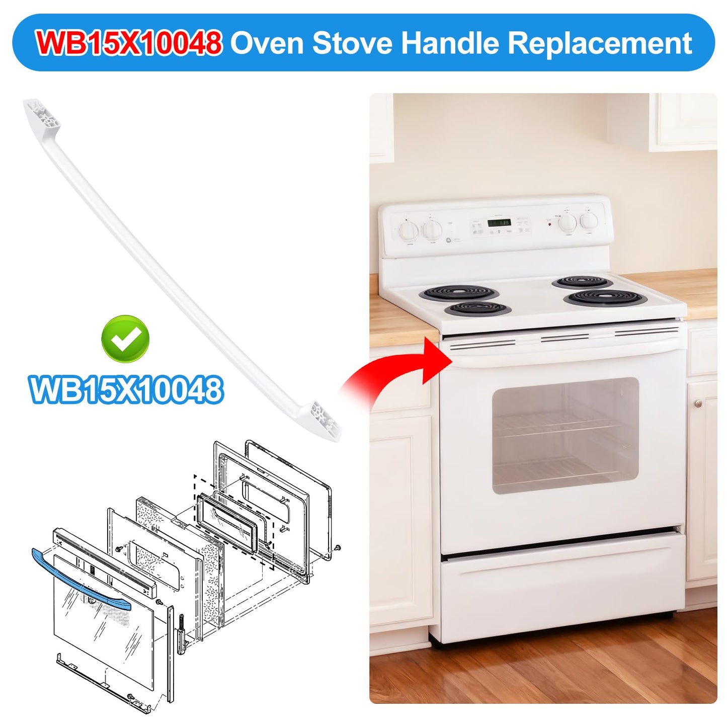 Upgraded WB15X10048 Stove/Oven Door Handle Replacement Compatible with General Electric GE Oven Handle Replacement,White Replacement Handle for Ge Profile Double Oven Parts with Screws