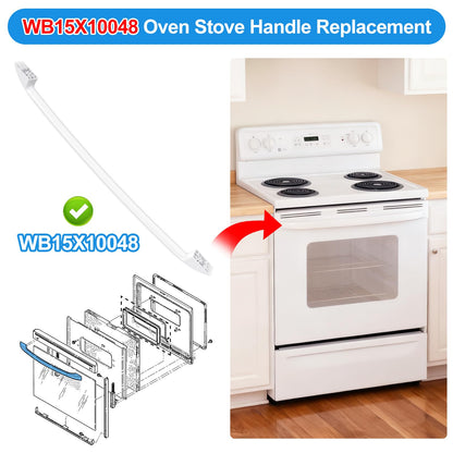 Upgraded WB15X10048 Stove/Oven Door Handle Replacement Compatible with General Electric GE Oven Handle Replacement,White Replacement Handle for Ge Profile Double Oven Parts with Screws