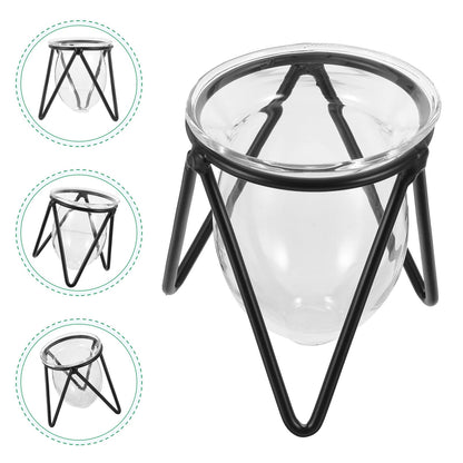 Ipetboom 6pcs Black Iron Art Hydroponic Glass Vases Small Terrarium Plant Holders for Home Decoration Desktop Water Containers