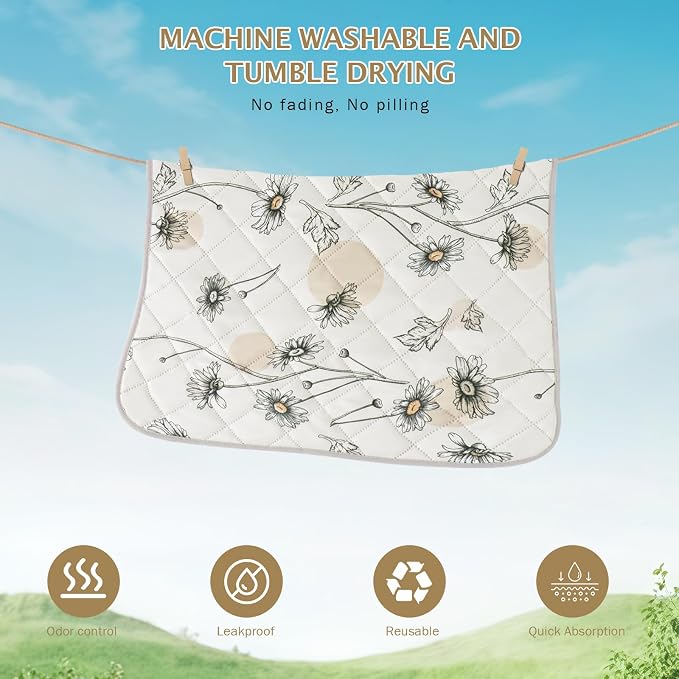 IEUUMLER Washable Pee Pads for Dogs, 2 Pack Non-Slip & Waterproof Pack Whelping Pad, Reusable Washable Puppy Potty Training Pad with Fast Absorbent for Playpen EU007 (Beige Daisy, 36"X41"-2pcs)