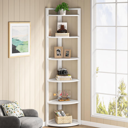 Tribesigns 6 Tier Corner Shelf, 70.9 Inch Tall Corner Bookshelf Small Bookcase Modern Corner Shelving Unit Storage Rack for Living Room, Home Office, Kitchen, Small Space (White)