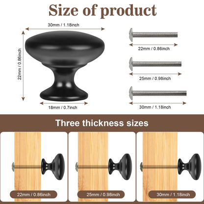 OctinPris 10x Matt Black Cabinet Hardware Round Mushroom Knob Drawer Handles 30mm/1.18" for Kitchen Cupboard Furniture Chest Door Dresser Bathroom