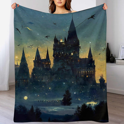 Wizard Castle Halloween Blanket Flannel Goth Throw Blanket Lightweight Soft Warm Cozy Travel Blanket Fit Couch Sofa Bed Living Room Bedroom Gift for Women Men Girls Boys All Season 60"x80"